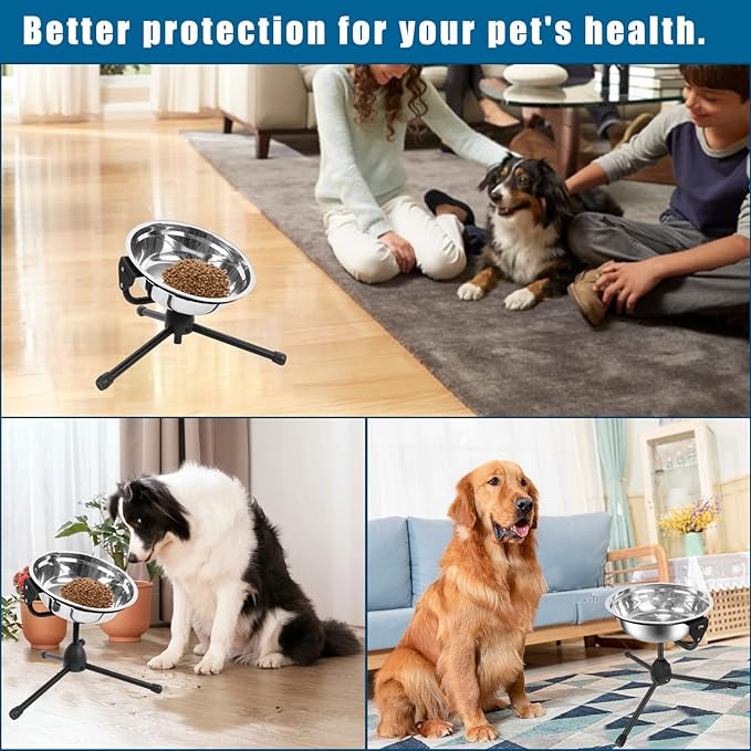 Elevated Dog Bowl with Adjustable Metal Stand,Large Size for Dogs Between 60 and 100 lbs, 0.8 Gal 3 Liter Stainless Steel Dog Food Bowl Water Bowl Height Adjustable Non-Slip Raised Dog Bowl Set-PawvioPets