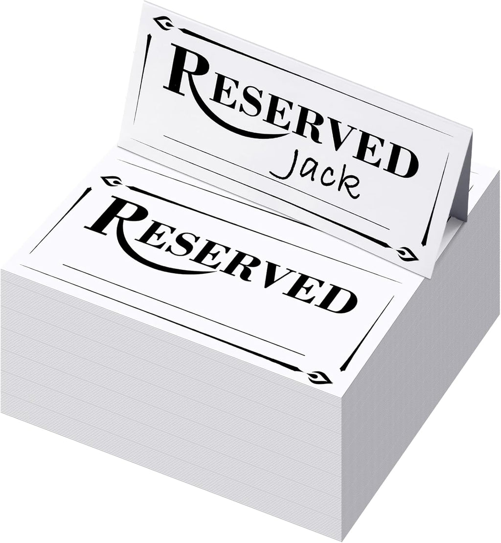 300 Pcs Paper Table Reserved Sign with Name Line Reserved Seating Signs Bulk Double Sided Signs for Reserving Seats Restaurant Wedding Reception Church Board Business Meeting (White Black)