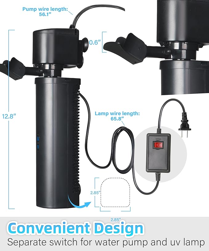 Aquarium Filter U-Very Suitable for 40-150 Gallon Tank, 400GPH Fish Tank Filters for Green Control, Internal Submersible Pump for Turtle Tank, Small Pond, Pool Filter, Cold Plunge Ice Bath Hot Tub-PawvioPets
