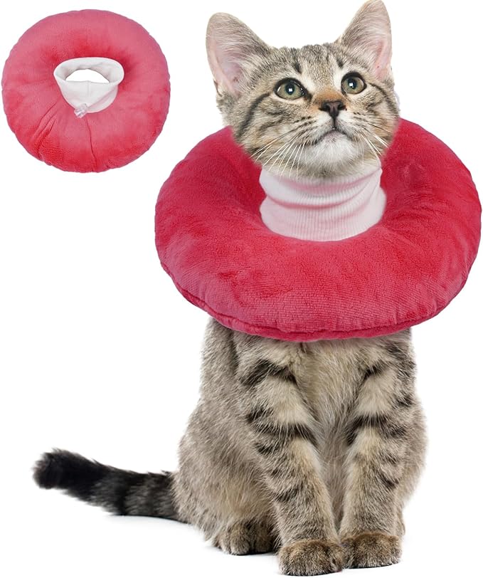 BRKURLEG Cat Cone Collar Soft, Cute Cat Recovery Cones, Soft Protective Pet Neck Cone, Adjustable Kitten Cones to Stop Licking, Pet Anti-Lick Wound Healing Elizabethan Collar, Pink, L-PawvioPets