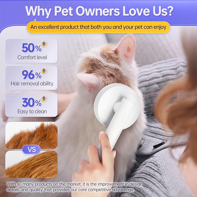 Cat Brush for Shedding with One-Click Button, Pet Comb for Indoor Cats, Suitable for Long or Short Haired Cats, Small and Medium Dogs, Grooming for Puppy Kitten Massage Removes Loose Fur-PawvioPets