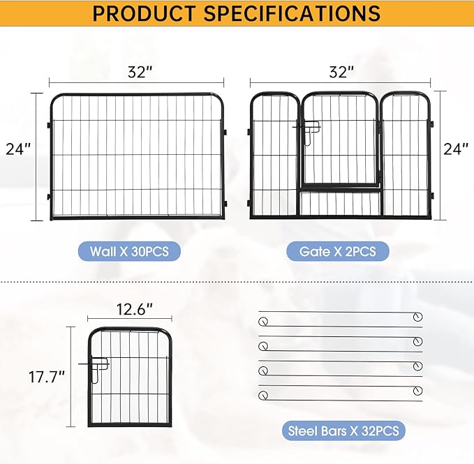 BestPet Dog Playpen Indoor 24 inch 32 Panels Metal Dog Pen Pet Dog Fence Outdoor Exercise Pen with Doors,Pet Puppy Playpen for RV Camping Yard, Black-PawvioPets