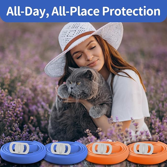 4 Pack Flea and Tick Collar for Cats, 32 Months Flea and Tick Treatment, Flea and Tick Prevention, Waterproof, Adjustable Flea and Tick Collar for Kittens, Blue & Orange-PawvioPets