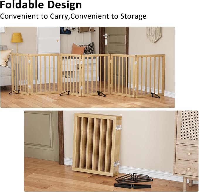 Extra Wide Dog Gates for Doorways, Bamboo Dog Gates for The House Stairs, Freestanding Pet Gates for Dogs, Doogie Puppy Fence Gate-PawvioPets