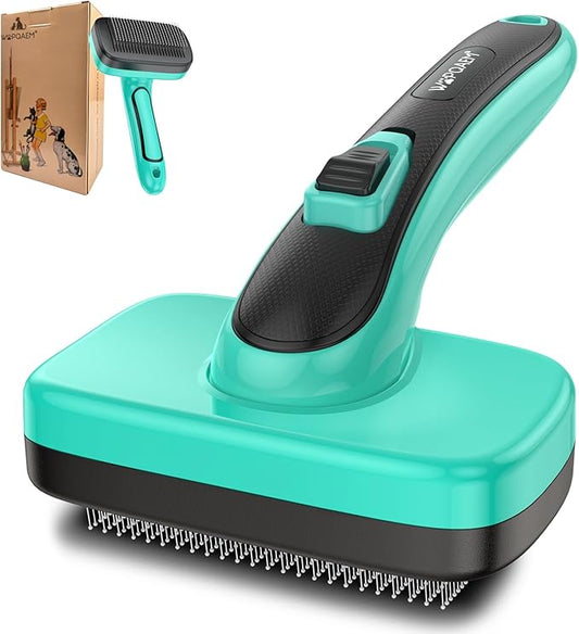 Dogs Self Cleaning Slicker Brush for Shedding & Grooming Short Long Haired Pets, Removes Loose Fur, Undercoat, Mats, Tangled for Large Medium Small Sensitive Skin of Cats. Easy to Cleaning-PawvioPets