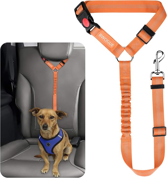 BWOGUE Pet Dog Cat Seat Belts, Car Headrest Restraint Adjustable Safety Leads Vehicle Seatbelt Harness (1 Pack)-PawvioPets