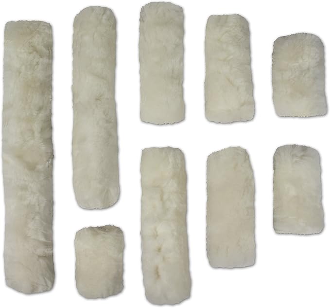 ECP Equine Comfort Products Merino Sheepskin Halter Fleece Set for Horses, 100% Natural Wool, Chafe Protection, Breathable Relief & Cushioned Comfort, Machine Washable, 9-Piece Set, White-PawvioPets