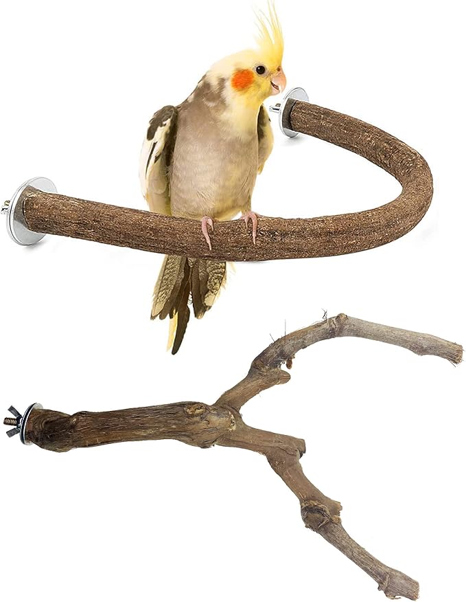 Allazone Bird Natural Wood Stand Perch Swing U Shape Natural Parrot Perch Bird Stand Pole for Parakeet, Conure, Cockatiel, Budgie, Lovebirds-PawvioPets