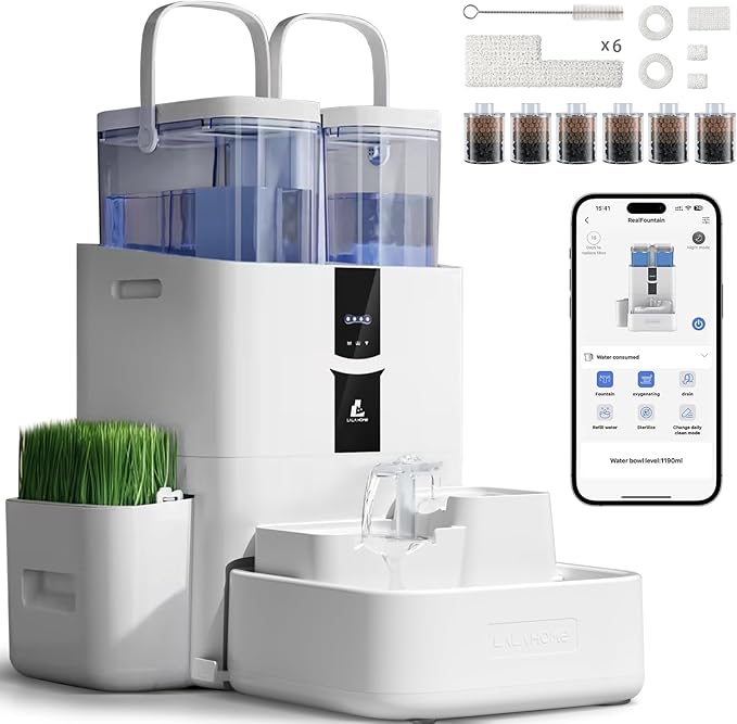 Daily Fresh Cat Water Fountain 10L/338oz Self Filling and Cleaning, Pet Water Dispenser with Filter System for Dogs, 5G Wi-Fi Smart Bowl Wastewater Separation & No Slimy with Quiet Pumps-PawvioPets