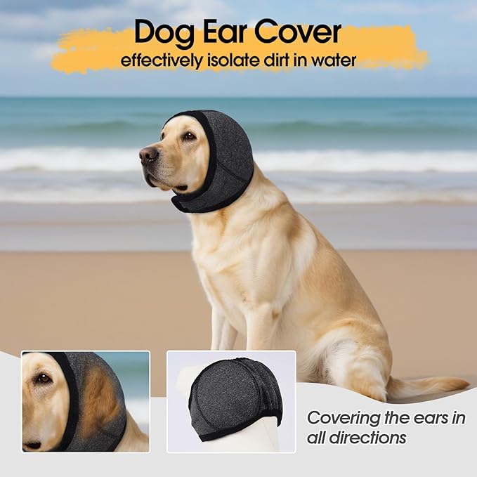 Dog Calming Hoodie, Dog Ear Muffs Noise Protection & Anxiety Relief, No Shake Ear Wraps for Dogs Quiet Ears Cover Headband for Fireworks Grooming Swimming Bathing Force Drying-PawvioPets