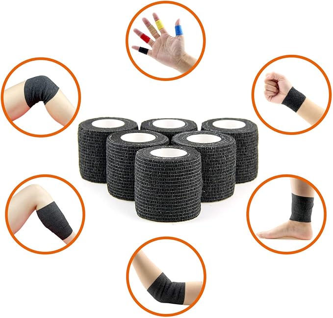 AUPCON Vet Wrap Cohesive Bandages Bulk Self Adhesive Bandage Wrap Self Adherent Wrap Non-Woven for Dogs Pet Animals & Ankle Sprains & Swelling 2 Inch x 5 Yards (2 Inch Black)-PawvioPets