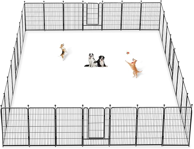 Dog Playpen 40 inch 30 Panels Indoor Outdoor Dog Pen for Large/Medium/Small Dogs Heavy Duty Metal Dog Fence Outdoor for Yard, Puppy Playpen with Door Portable Pet Fence for RV Camping Yard-PawvioPets