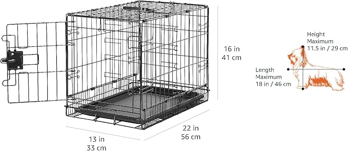 Amazon Basics Durable, Foldable Metal Wire Pet Crate with Tray, Portable and Sturdy for Travel, Single Door, Divider Panel, Perfect Size for Small Dogs, 22 x 13 x 16 in, Black-PawvioPets