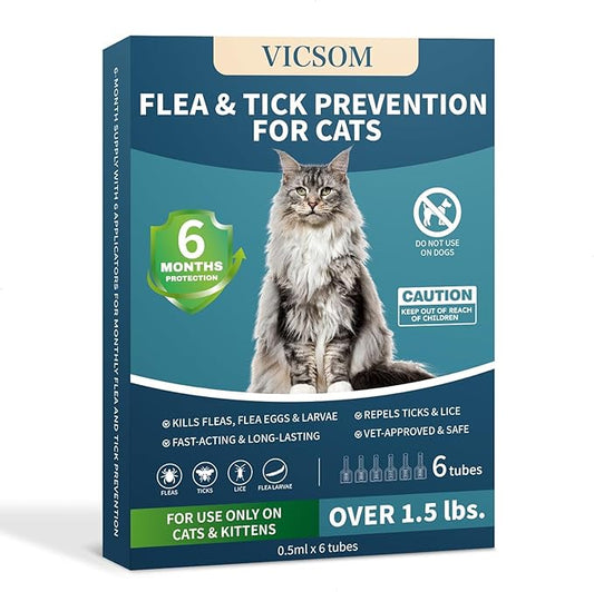 Flea Treatment for Cat Flea and Tick Prevention for Cats Kitten, 6-Month Supply, Cat Flea Treatment & Control, Repellent, Fast Acting Topical Drops for Cats, Over 1.5 lbs, 24-Hour Protect-PawvioPets