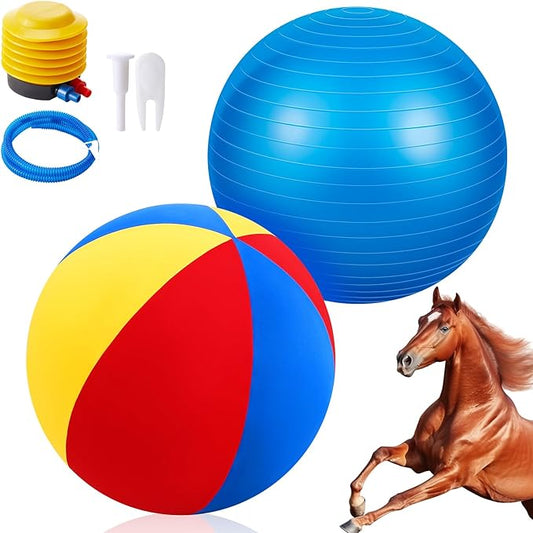 40inch Giant Herding Ball with Ball Cover Anti Burst Please Watch VCR for How to Inflation Horse Toys for Horses Stall Entertainment Play, Pump Included(Colorful,Classic)-PawvioPets