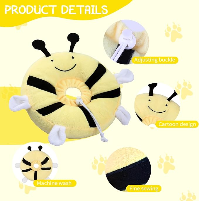 Adjustable cat Cone Collar Soft to Stop Licking After Surgery for Kitten, Alternative to Cone of Shame cat, Donut Cone for Cats, pet Elizabethan Collar (Bee, Small)-PawvioPets