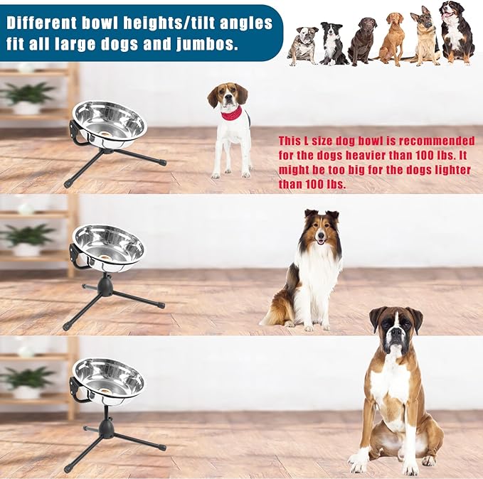 2 Pack Elevated Dog Bowls with Adjustable Metal Stand,Extra Large Size for Dogs Heavier Than 100 lbs,1.24 Gal 4.7 Liter, Stainless Steel Dog Food Bowl Height Adjustable Non-Slip Raised Dog Bowl Set-PawvioPets