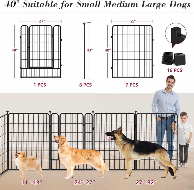 Dog Playpen 40 inch 8 Panels Dog Fence Outdoor for Yard, Indoor Dog Pen for Large/Medium/Small Dogs, Heavy Duty Puppy Playpen with Door Portable Pet Fence for RV Camping-PawvioPets