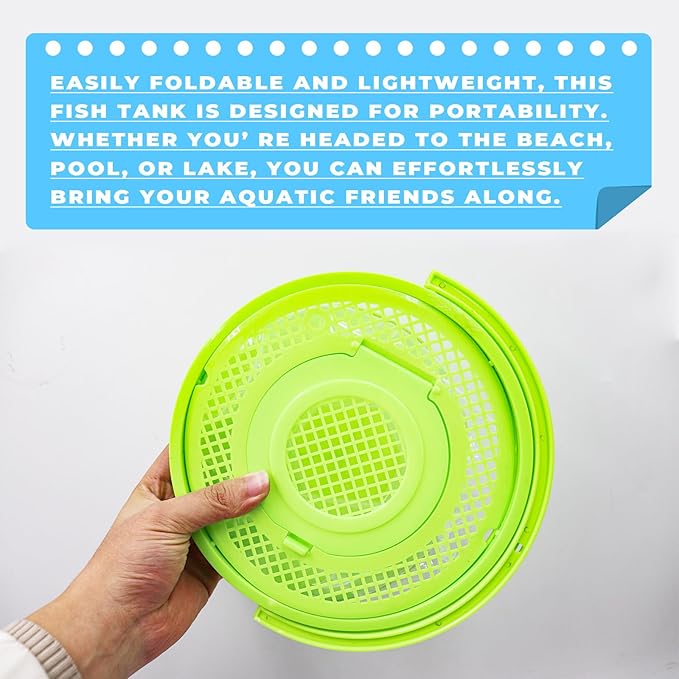 Foldable Small Aquarium, Portable Fish Tank, Fish Transport Container, Plasitc Fish Bowl, Beginner Tank, Great Concept for Catching and Release Critters, Beach, Pool and Lake (Green, Large)-PawvioPets