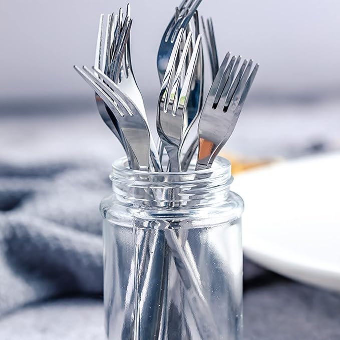 Crab Stainless Steel Forks,Small Appetizer Fork 3 Prong Tasting Escargot Forks Portable Cocktail Salad Fruit Forks for Kitchen Accessory Wedding Party,Set of 12, 4.8 Inches-PawvioPets