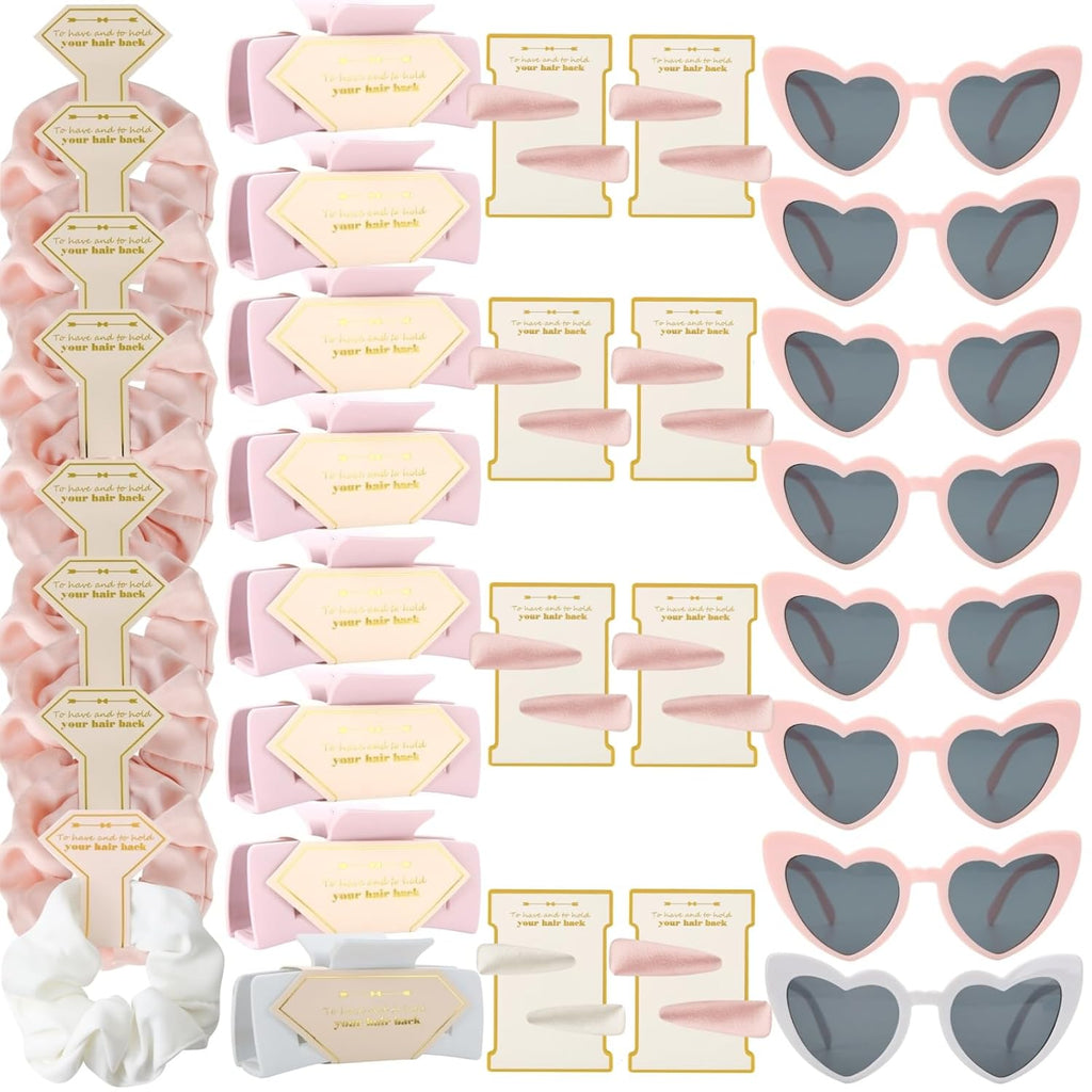 Bridesmaid Scrunchies Proposal Gifts Bachelorette Hair Claws Clips Girls heart sunglasses for Wedding Party Favors (40pcs White&pink)