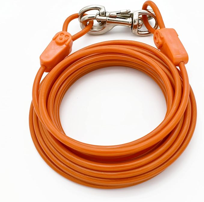 25FT Tie-Out Cables for Dogs - Strong, Safe, and Durable Dog Tie-Outs for Every Breed up to 250 Pounds - Weather and Wear Resistant Galvanized Aircraft Cable for Outside Use-PawvioPets