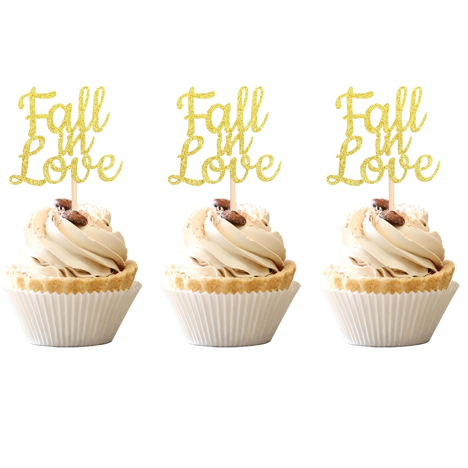 24 PCS Fall in Love Cupcake Toppers Glitter Bridal Shower Cupcake Picks Wedding Engagement Anniversary Birthday Party Cake Decorations Supplies