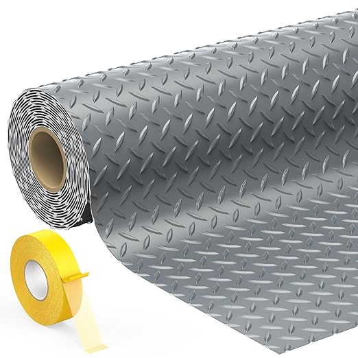 7.8 x 20 FT Garage Floor Mat, 2.8mm Thickness Diamond Plate Vinyl Garage Flooring Roll for Under Car, Large Size 156 SQFT for Large SUVs, MPV, Pickup Truck-PawvioPets