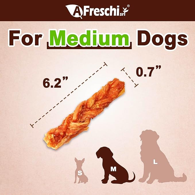 Afreschi Turkey Tendon Braid (M) 3.17 oz, USA-Sourced Turkey Tendon, All Natural Human Grade Dog Chew, Hypoallergenic, Rawhide Alternative, Dog Treats for Small & Medium Breeds-PawvioPets