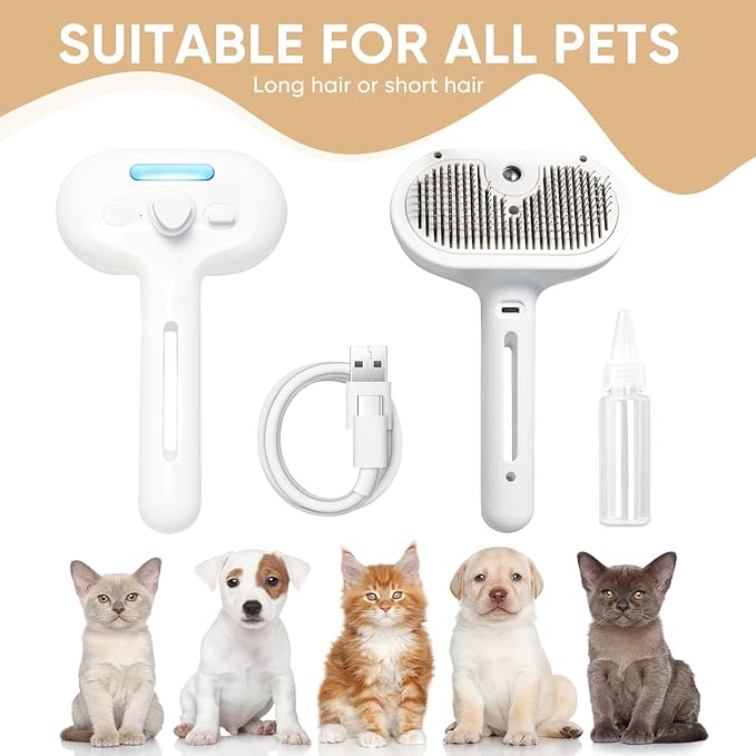 3-in-1 Cat Steam Brush – Pet Grooming & Shedding Comb with Gentle Steam Spray, One-Click Hair Release, for Long & Short Hair Cats & Dogs (White)-PawvioPets