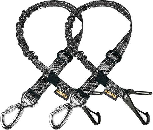 AUBELL Dog Seat Belt for Car,2 Pack Set 3-in-1 Adjustable Reflective Bungee Heavy Duty Dog Car Harness Tether with Clip Hook Latch & Buckle,Swivel Zinc Alloy Carabiner,Black+Black-PawvioPets