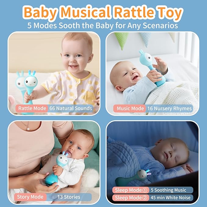 alilo Smarty Bunny Baby Rattle Musical Light Up Toys, Infants Newborns Baby Toys 0-3-6-12-18-24 Months,1 Year Old Boy Girl Gifts, 4 Music Modes and Color Recognition Function with 9 Color Card-PawvioPets