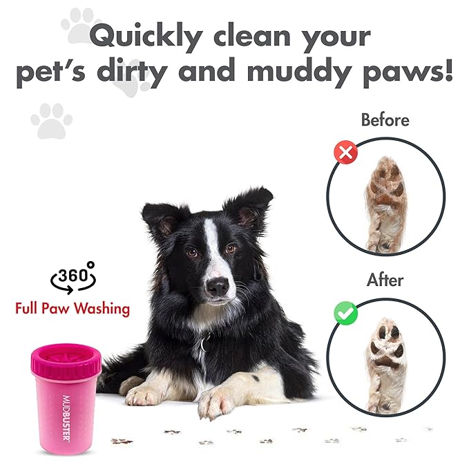 Dexas Pink Medium Dog Paw Cleaner, MudBuster - Premium Quality Pet Supplies and Dog Accessories for Dogs, Easy to Use, Mess Free, BPA Free, Patented Product-PawvioPets