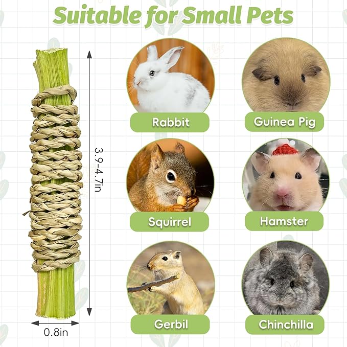 Fhiny 24 PCS Rabbit Chew Sticks, Natural Papaya Wood Seagrass Guinea Pig Chew Toys for Teeth Small Animal Molar Sticks Snacks for Bunny Guinea Pig Chinchilla Ferret Hamster Gerbil Dental Care-PawvioPets