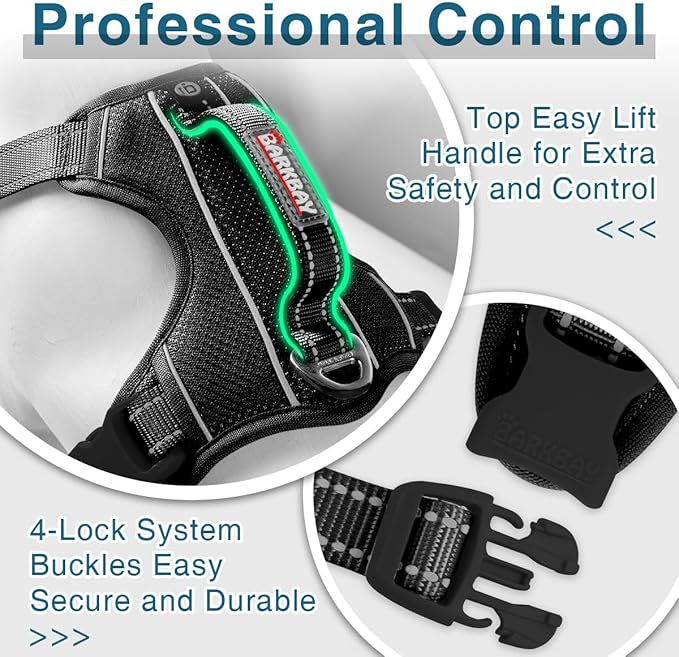 BARKBAY Dog Harness No Pull with ID Tag Pocket - Heavy Duty, Reflective, Easy Control for Large Dogs(Black,XL)-PawvioPets