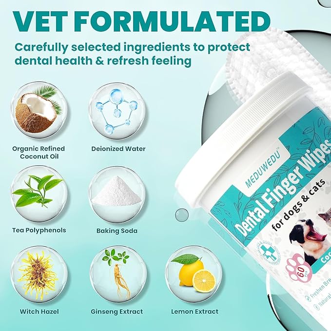 Dental Care Finger Wipes 120 Counts,Teeth Cleaning Finger Wipes for Dogs & Cats,Reduces Plaque & Supports Oral Freshness,Small Animal Stain Removers, Unscented-PawvioPets