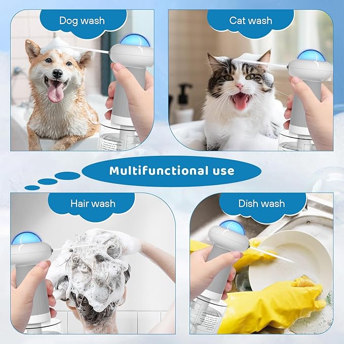 Electric Dog Shampoo Dispenser IPX7 Cat Shampoo Sprayer,Pet Bath Supplies Automatic Foaming Shampoo Dispenser for Dog Deep Cleaing Kitchen Sink Bathroom Grey-PawvioPets