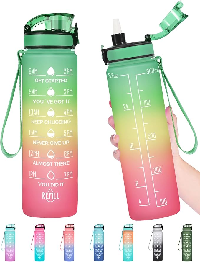 Enerbone Water Bottle, Leakproof BPA & Toxic Free, Motivational Water Bottle with Times to Drink and Straw, Fitness Sports Water Bottle with Strap for Office, Gym, Outdoor Sports-PawvioPets