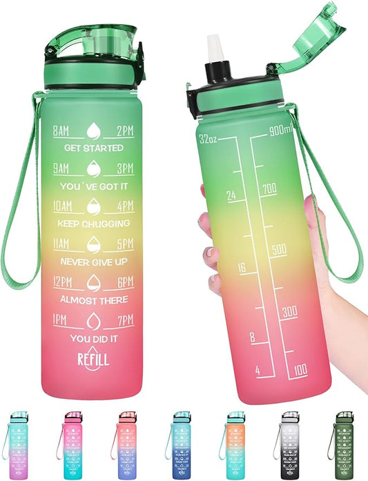 Enerbone Water Bottle, Leakproof BPA & Toxic Free, Motivational Water Bottle with Times to Drink and Straw, Fitness Sports Water Bottle with Strap for Office, Gym, Outdoor Sports-PawvioPets