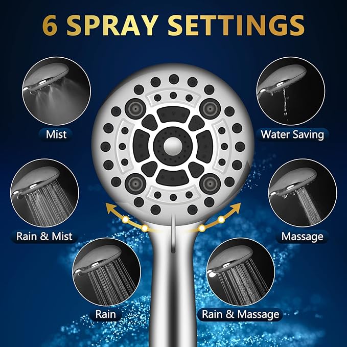 6 Spray Modes High Pressure Handheld Showerhead Set Upgraded 5 Inches Shower Head with Handheld Spray Premium Chrome Handheld Shower Head 60 Inches Stainless Steel Hose-1-Min Install-PawvioPets