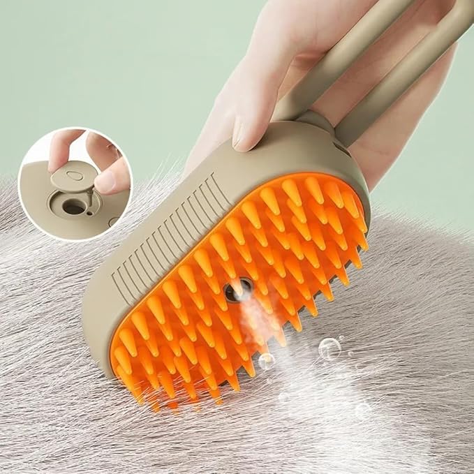 4-in-1 Cat Grooming Brush – Water Spray & Self-Cleaning Shedding Brush for Cats & Dogs – Pet Hair Removal & Massage Comb for Long & Short Hair (beige).-PawvioPets