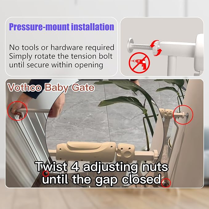 Extra Wide Baby Gate 43.5-48 Inch, Pressure Mounted No Drilling, Heavy Duty Metal for Stairs & Doorways, Indoor Safety Gate for Kids and Dogs, White-PawvioPets