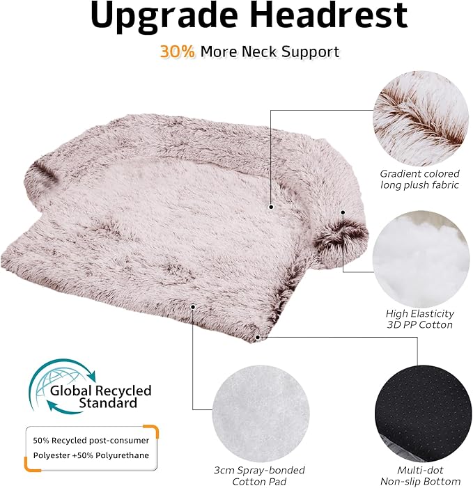 GGIB Calming Dog Bed Fluffy Plush Dog Mat for Furniture Protector with Removable Washable Cover for Large Medium Small Dogs and Cats (Extra Large (53x39.3x6), Rust White)-PawvioPets