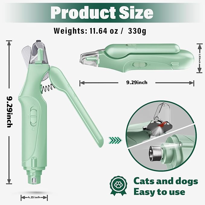 Dog Nail Clippers & Cat Nail Clipper with Catcher, 2 in 1 Dog Nail Trimmers & Grinder with Light for Large Small Dogs Cats,Silent Groom Pro Claw Trimmer, Rechargeable Dogs Nails Grinder Quiet-PawvioPets