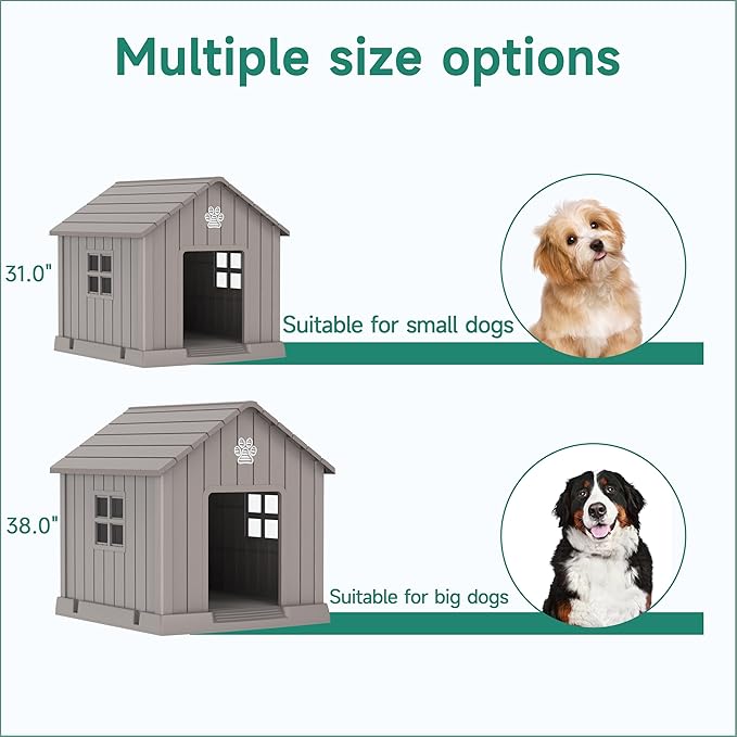 DRATO Dog House Indoor Outdoor for Small to Large Sized Dogs Indoor Outdoor Doghouse Puppy Shelter with Elevated Floor, Easy to Assemble (Light Brown, 31Inch(31.18 * 33.7 * 32.52))-PawvioPets