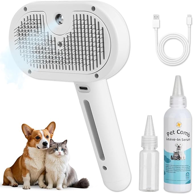 Dog Brush for Shedding, Cat Brushes for Indoor Cats, Cat Brush for Shedding - Pet Grooming Supplies with Steam, Hair Removal Comb Spray for Long-Haired Cats and Dogs (Waterless Shampoo)-PawvioPets
