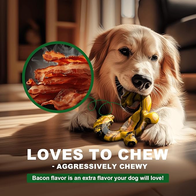 Durable Dog Chew Toy for Aggressive Chewers - Tough Nylon Bone for Medium Breeds, Interactive Teething Toy with Real Bacon Flavor, Keeps Dogs Busy, Christmas Birthday Gifts for Dogs-PawvioPets