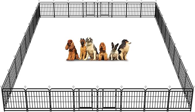 Dog Playpen Outdoor 32 Panels Heavy Duty Dog Fence 32" Height with Thick Pipe Anti-Rust with Doors Portable for RV Camping Yard, Total 71FT, 406 Sq.ft, Snowy Black-PawvioPets