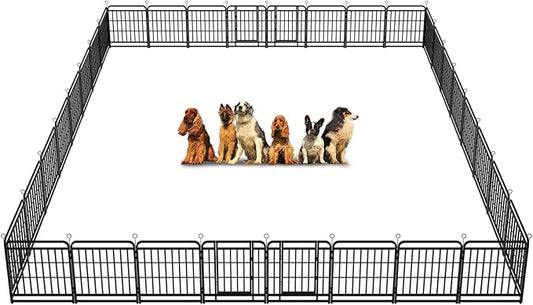 Dog Playpen Outdoor 32 Panels Heavy Duty Dog Fence 32" Height with Thick Pipe Anti-Rust with Doors Portable for RV Camping Yard, Total 71FT, 406 Sq.ft, Snowy Black-PawvioPets