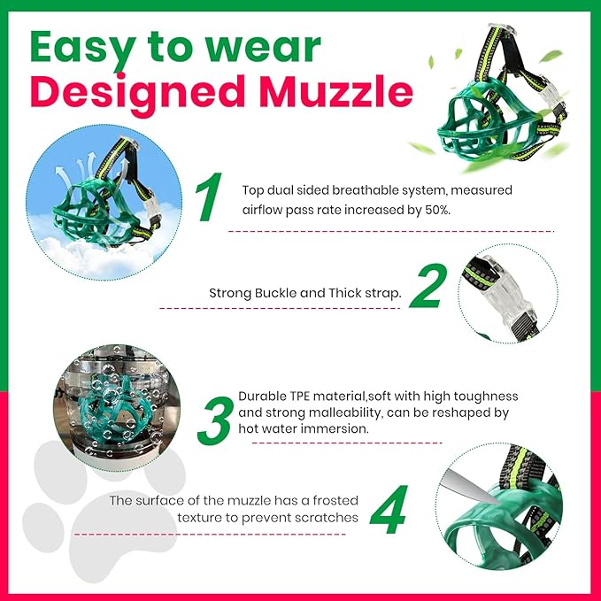 Dog Muzzle, Basket Muzzle for Small Medium Large Dogs, Anti-Biting and Chewing, Lightweight & Sturdy Cage Design, Allows Panting & Drinking, Ideal for Grooming & Training(Green Size S)-PawvioPets